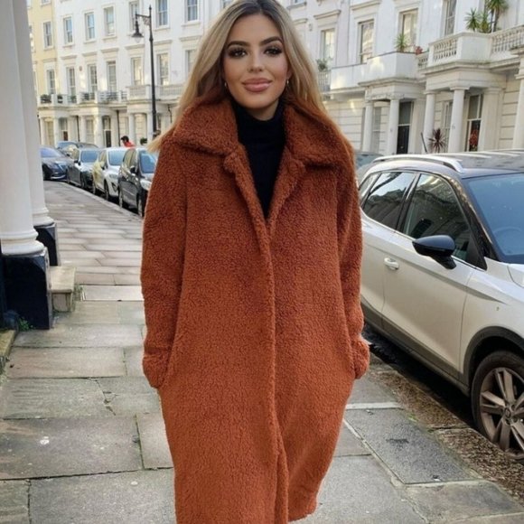 5🌟 Autumn Goalz Rust Teddy Faux Fur Duster Jacket - Picture 2 of 15